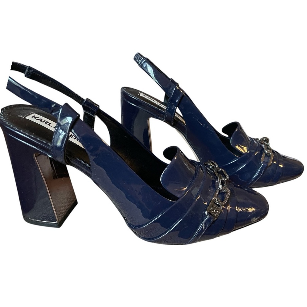 Karl Lagerfeld Navy Blue  Leather Heels NWOT
